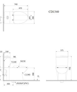 Bàn cầu hai khối nắp điện tử CAESAR mã CD1340+TAF610H