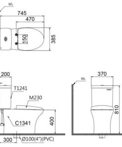 Bàn cầu hai khối nắp điện tử CAESAR mã CD1341+TAF512H