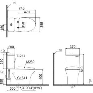 Bàn cầu hai khối nắp điện tử CAESAR mã CD1341+TAF512H