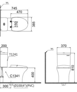Bàn cầu hai khối nắp điện tử CAESAR mã CD1341+TAF610H