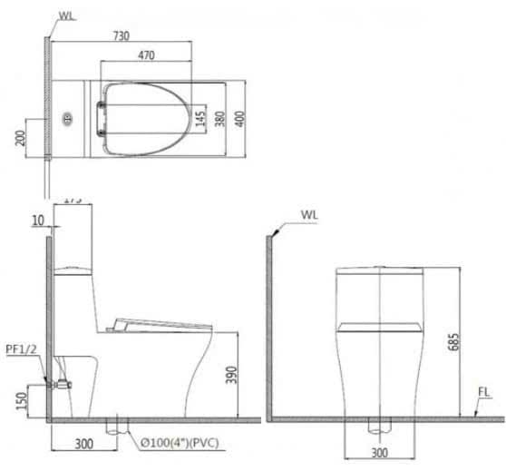 Bàn cầu một khối nắp cơ CAESAR mã C1356F+TAF512H