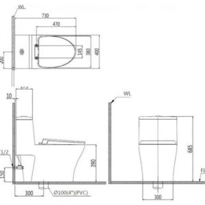 Bàn cầu một khối nắp cơ CAESAR mã C1356F+TAF512H