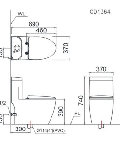 Bàn cầu một khối nắp cơ CAESAR mã C1364F+TAF512H