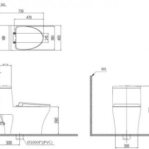 Bàn cầu một khối nắp điện tử CAESAR mã C1356F + TAF710H