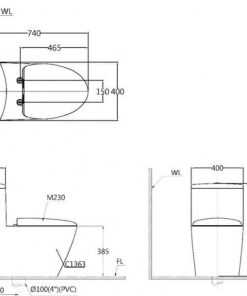 Bàn cầu một khối nắp điện tử CAESAR mã C1363F + TAF710H