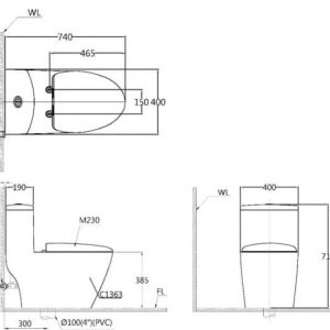 Bàn cầu một khối nắp điện tử CAESAR mã C1363F + TAF710H
