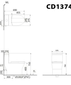 Bàn cầu một khối nắp điện tử CAESAR mã C1374F + TAF710H