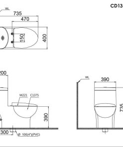 Bàn cầu một khối nắp điện tử CAESAR mã C1375F + TAF710H