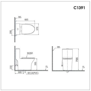 Bàn cầu một khối nắp điện tử CAESAR mã C1391F + TAF710H