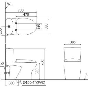 Bàn cầu một khối nắp điện tử CAESAR mã C1394F + TAF610H