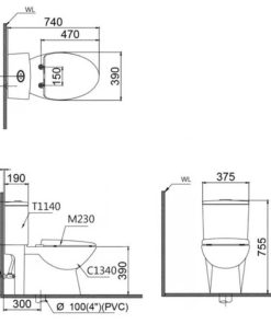 Bàn cầu một khối nắp điện tử CAESAR mã CD1340 + TAF512H