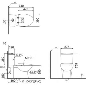 Bàn cầu một khối nắp điện tử CAESAR mã CD1340 + TAF512H