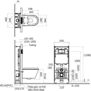 Bàn cầu treo tường CAESAR mã CPT1505