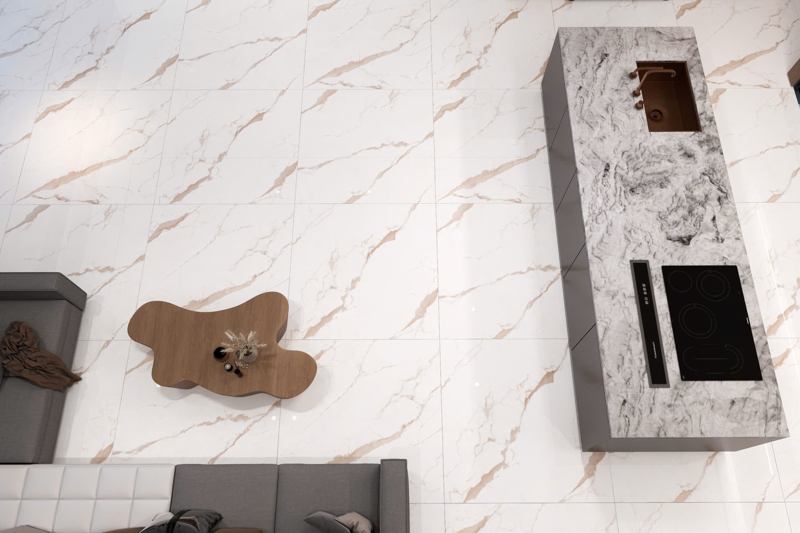 Gạch 120x120 Ấn Độ Novocera mã GOLDEN STATUARIO Men Bóng