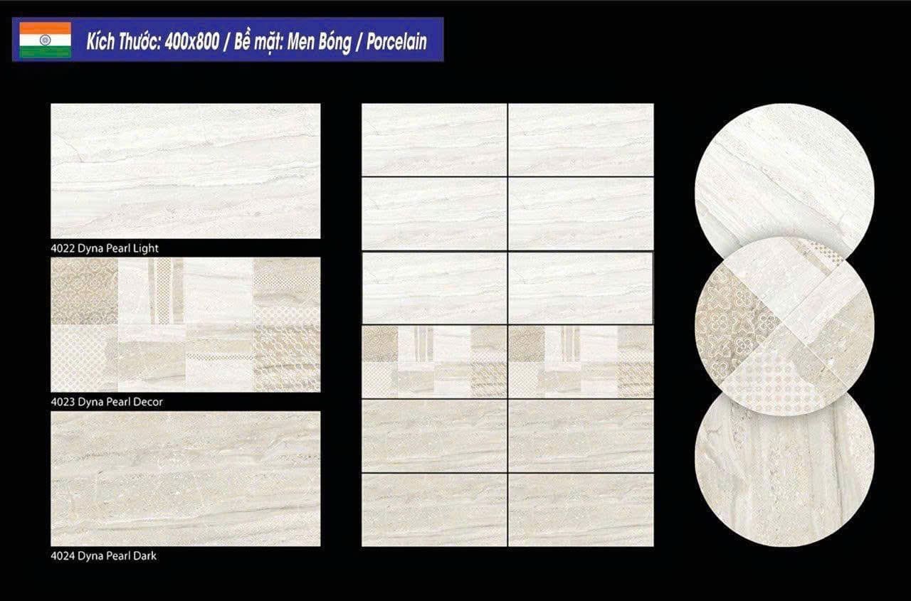 Gạch 40x80 Ấn Độ mã 4022 Dyna Pearl Light Men bóng