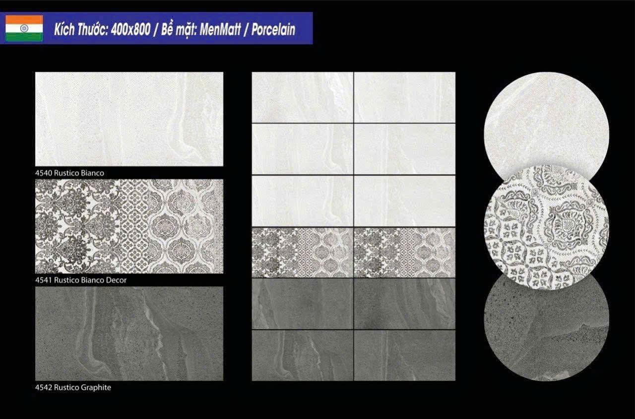 Gạch 40x80 Ấn Độ mã 4540 Rustico Bianco Menmatt