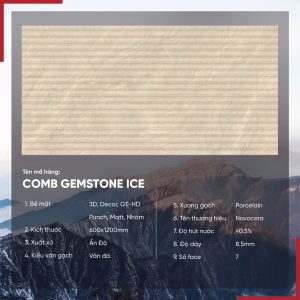Gạch 60x120 Ấn Độ Novocera mã COMB GEMSTONE ICE Men Matt GT- HD Punch ( điểm )