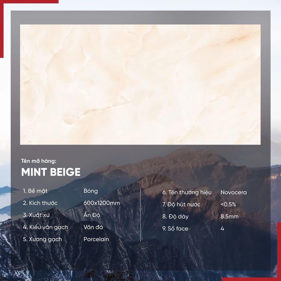 Gạch 60x120 Ấn Độ Novocera mã MINT BEIGE Men Bóng
