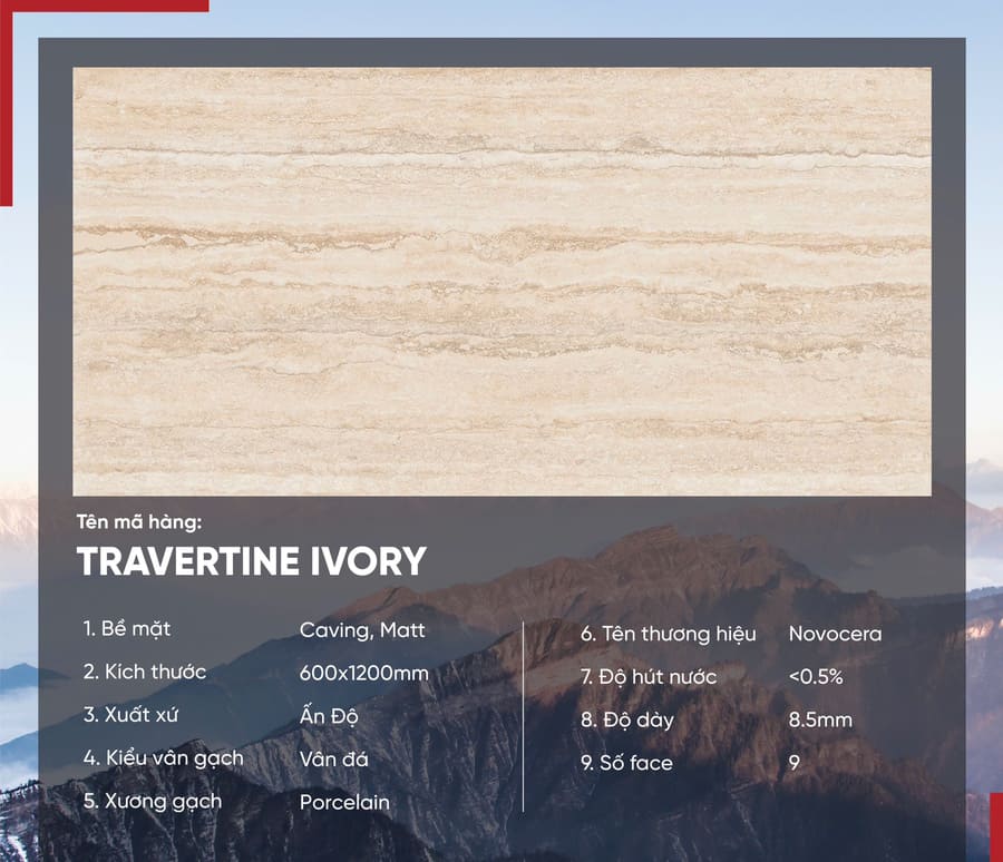 Gạch 60x120 Ấn Độ Novocera mã TRAVERTINE IVORY Men Matt Carving
