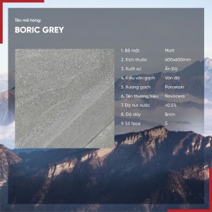 Gạch 60x60 Ấn Độ Novocera mã BORIC GREY Men Matt