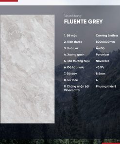 Gạch 800x1600 Ấn Độ Novocera mã FLUENTE GREY Men Matt Carving Endless