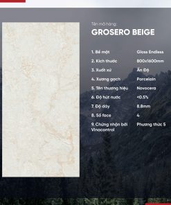 Gạch 800x1600 Ấn Độ Novocera mã GROSERO BEIGE Men Bóng Endless