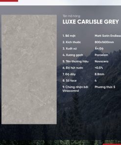 Gạch 800x1600 Ấn Độ Novocera mã LUXE CARLISLE GREY Men Matt Satin