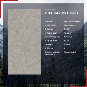 Gạch 800x1600 Ấn Độ Novocera mã LUXE CARLISLE GREY Men Matt Satin