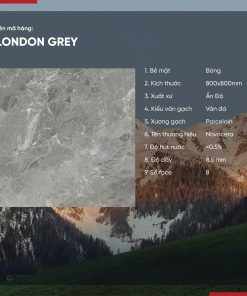 Gạch 80x80 Ấn Độ Novocera mã LONDON GREY Men Bóng