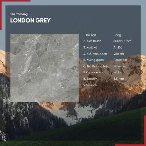 Gạch 80x80 Ấn Độ Novocera mã LONDON GREY Men Bóng