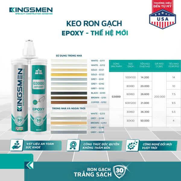 Keo Chà Ron Gạch Epoxy 2 thành phần G3000 Kingsmen