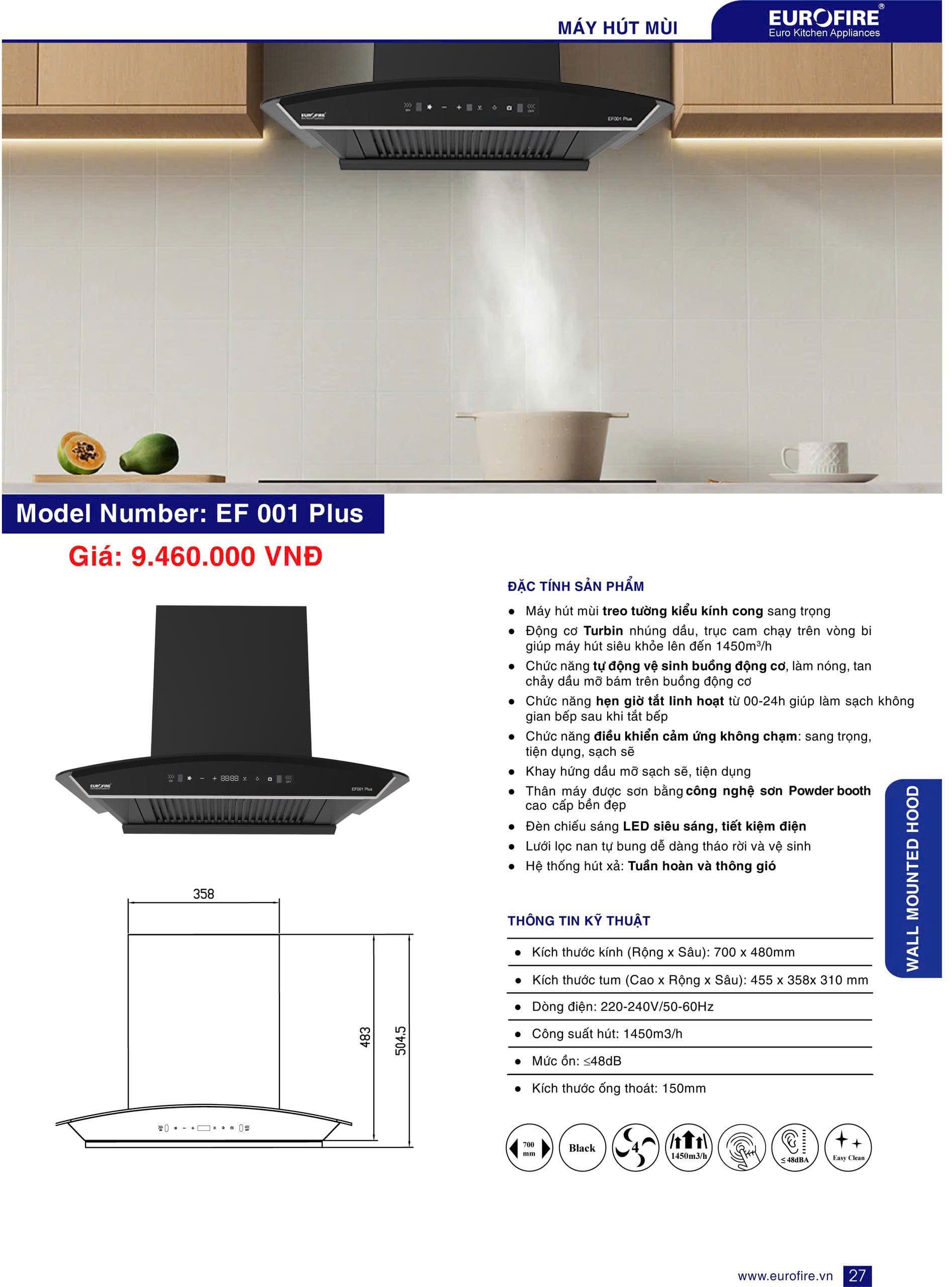 Máy Hút Mùi EUROFIRE mã EF-001 PLUS