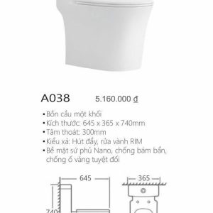 Bàn cầu một khối kolni mã A038