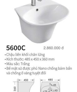 Chậu liền khối chân lửng Kolni mã 5600C