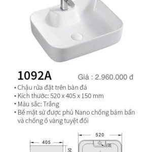 Chậu rửa đặt trên bàn đá Kolni mã 1092A