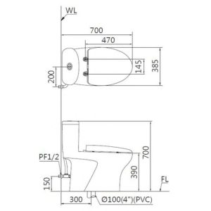 Bàn cầu một khối nắp điện tử CAESAR mã C1394F + TAF710H